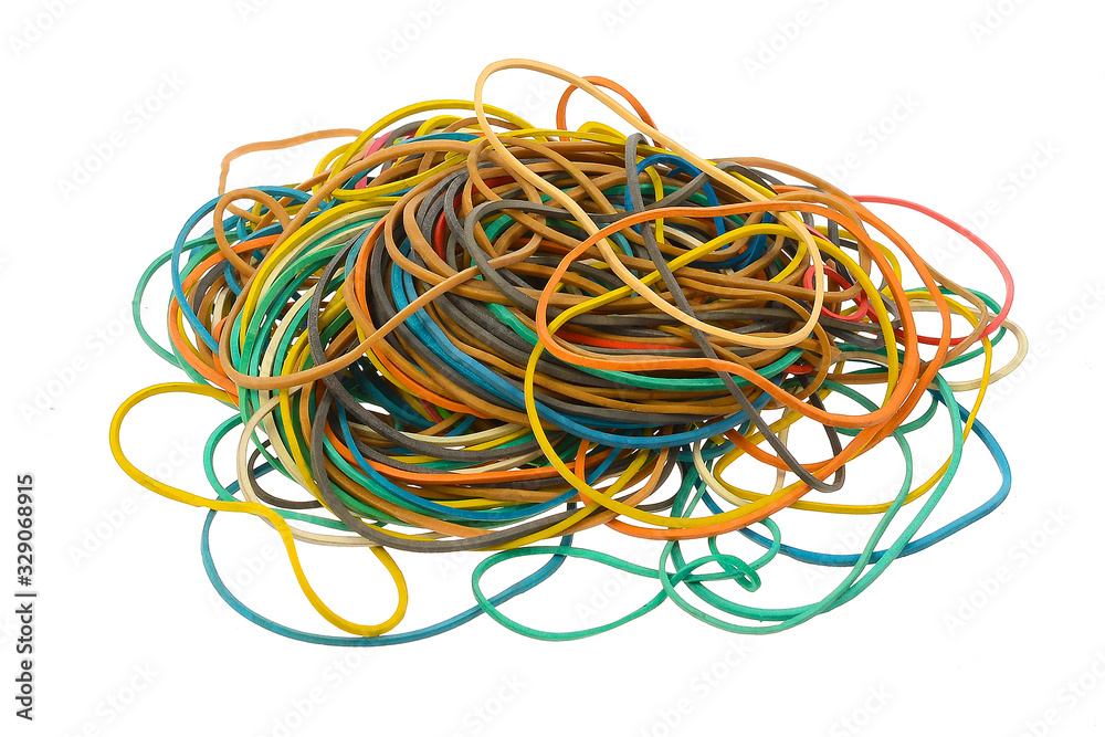 multicolored elastic bands on a white background multicolored elastic bands on a white background