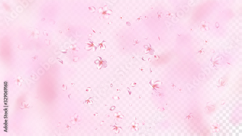 Nice Sakura Blossom Isolated Vector. Summer Blowing 3d Petals Wedding Design. Japanese Blurred Flowers Illustration. Valentine, Mother's Day Tender Nice Sakura Blossom Isolated on Rose
