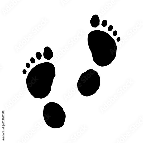 Flat linear design. Human footprint icon. Black silhouette of human feet isolated on a white background. Vector illustration