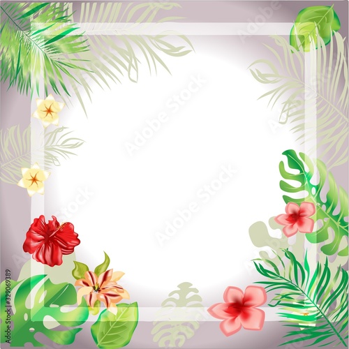 Tropical Flowers Frame and Border Background Template
