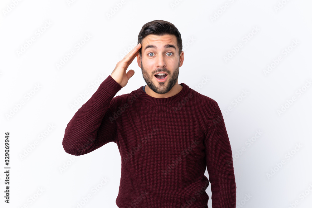 Young handsome man with beard over isolated white background has just realized something and has intending the solution Young handsome man with beard over isolated white background has just realized something and has intending the solution