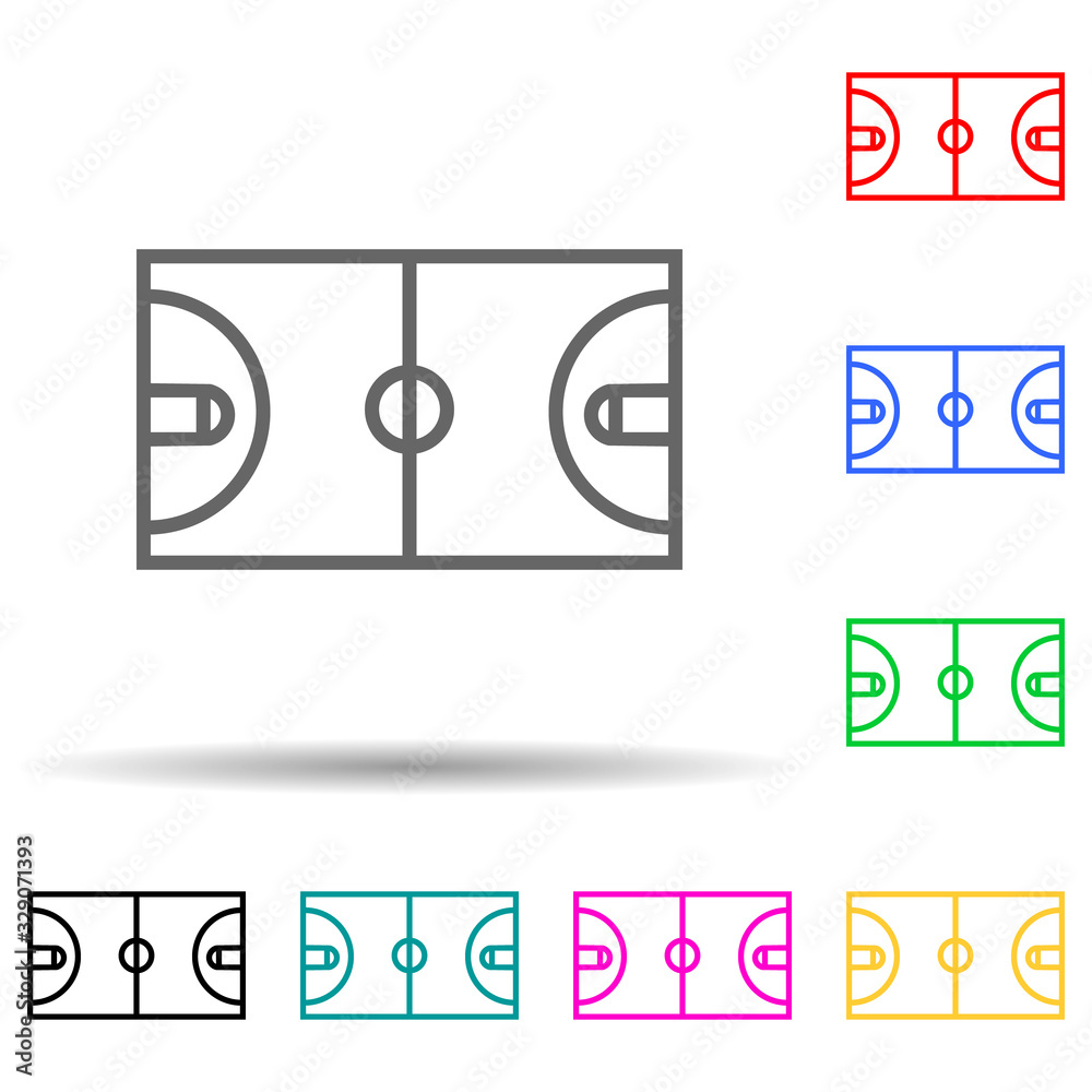 Basketball field multi color style icon. Simple thin line, outline vector of web icons for ui and ux, website or mobile application Basketball field multi color style icon. Simple thin line, outline vector of web icons for ui and ux, website or mobile application