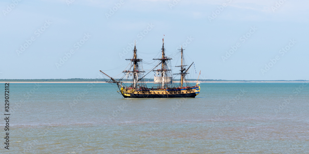 frigate Hermione Lafayette boat historical restoration in atlantic ocean front fort boyard
