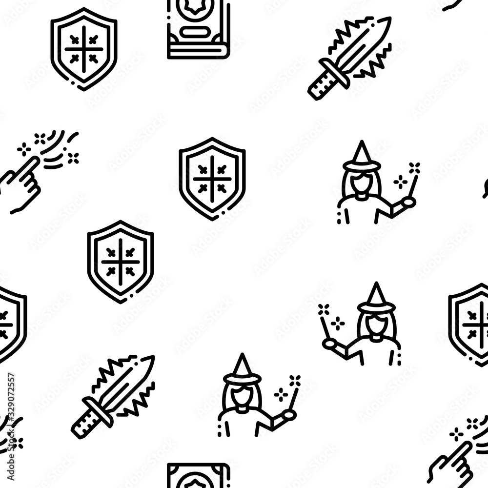 Wizard Magic Seamless Pattern Vector Thin Line. Illustrations