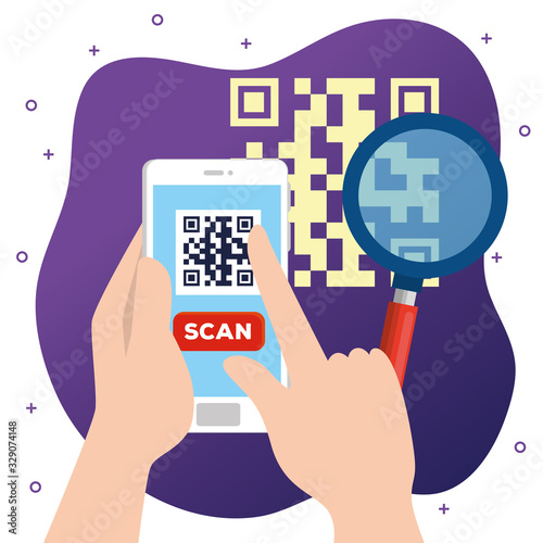 hands user scan qr code with smartphone vector illustration design