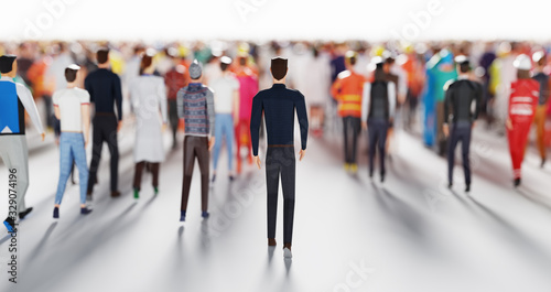 Businessman following crowd of people. Low poly style.