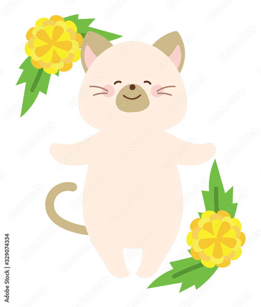 タンポポとネコのイラスト タンポポとネコのイラスト