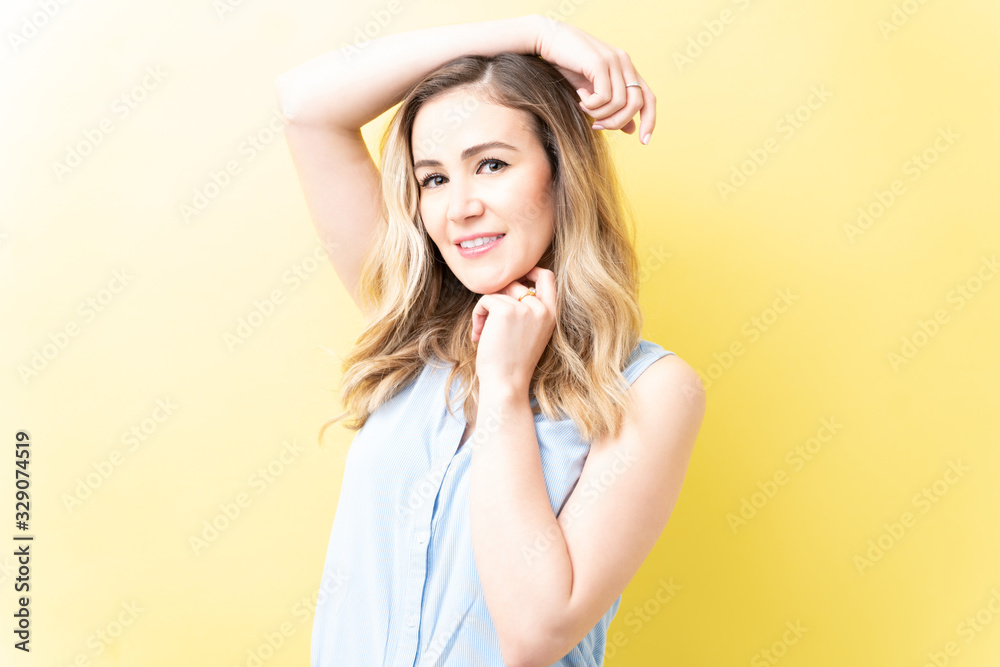 Pretty Woman Isolated Over Colored Background