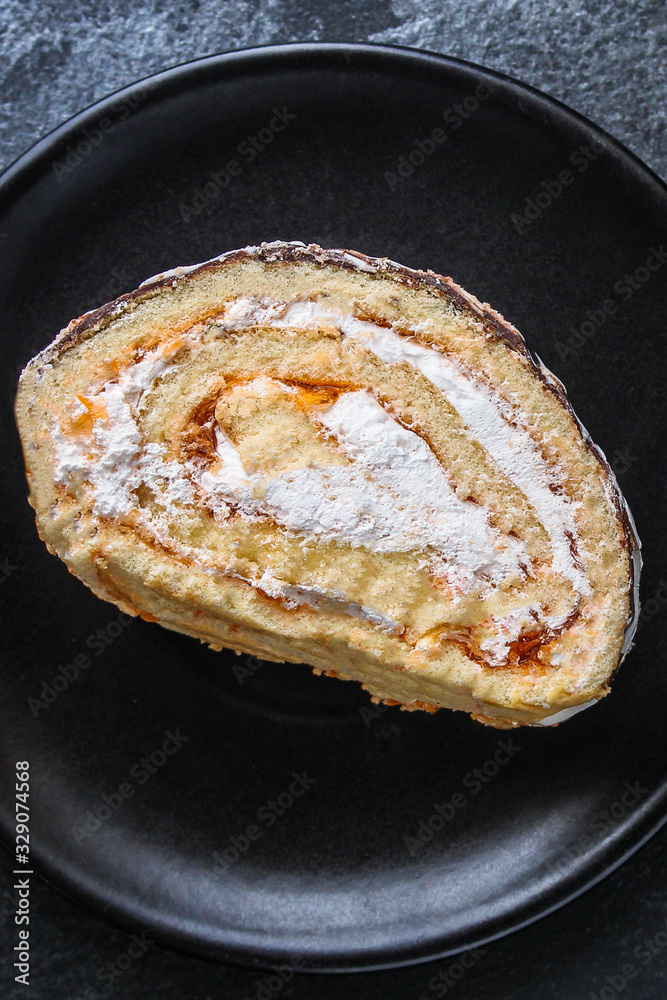 biscuit cake roll (delicious sweet honey dessert) menu concept. background. top view. copy space biscuit cake roll (delicious sweet honey dessert) menu concept. background. top view. copy space