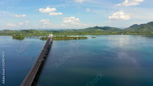 Wallpaper Mural top view of the San Juanico Bridge. Landscape with a large bridge over the strait. Summer and travel vacation concept. Torontodigital.ca