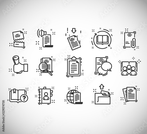 Set of documents thin line icons. 