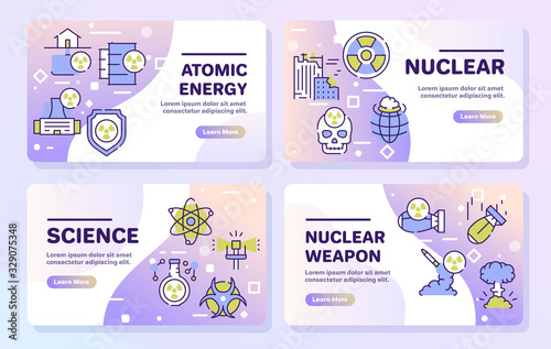Nuclear color linear icon set. Editable stroke. Missile, radioactive, shelter, bomb effect