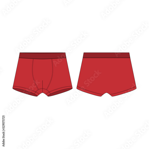 Boxer shorts technical sketch. Red boxers knickers underwear for boys