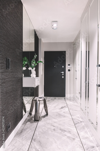 Foto Entrance corridor in a new apartment with big mirror and closet