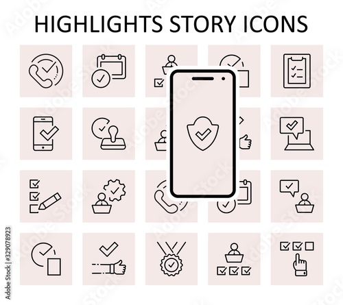 Set Approve Vector Line Icons. Contains such Icons as Quality Check, Protection Guarantee, Accepted Document and more. Editable Stroke. 32x32 Pixels