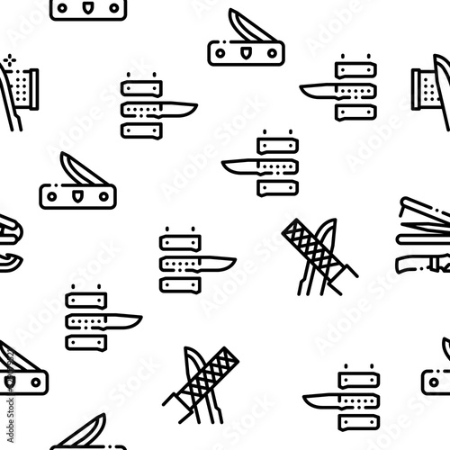 Knife Making Utensil Seamless Pattern Vector Thin Line. Illustrations