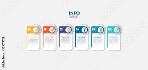 Infographic element with icons and 6 options or steps. Can be used for process, presentation, diagram, workflow layout, info graph, web design. Vector illustration.