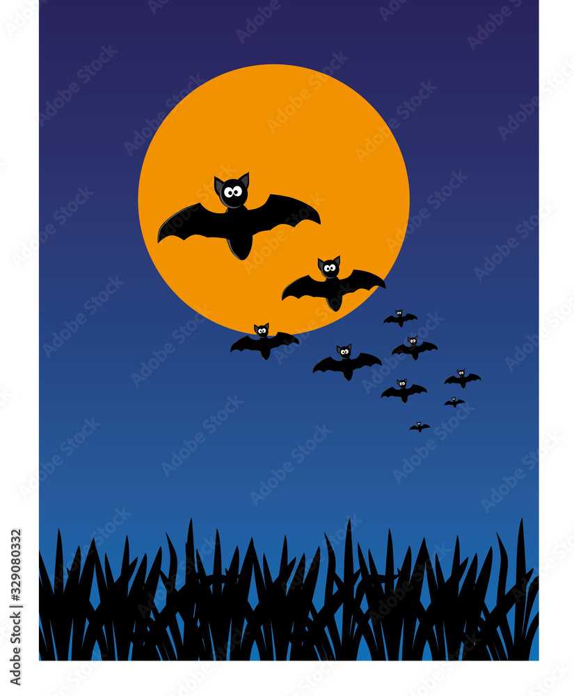a bat flying at night, vector illustration