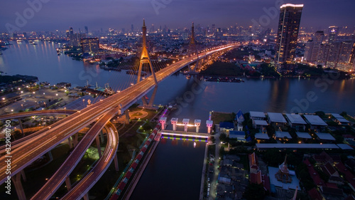 beautiful aerial view of bhumibol bridge in bangkok thailand
