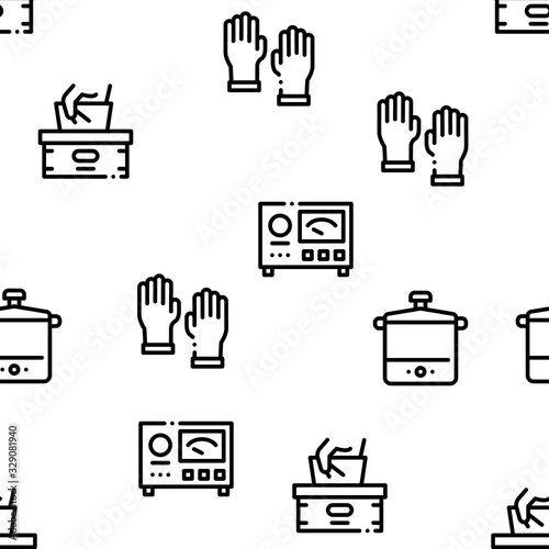 Tattoo Studio Tool Seamless Pattern Vector Thin Line. Illustrations