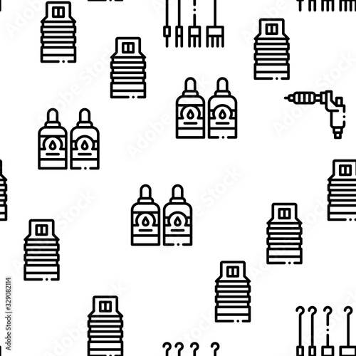 Tattoo Studio Tool Seamless Pattern Vector Thin Line. Illustrations