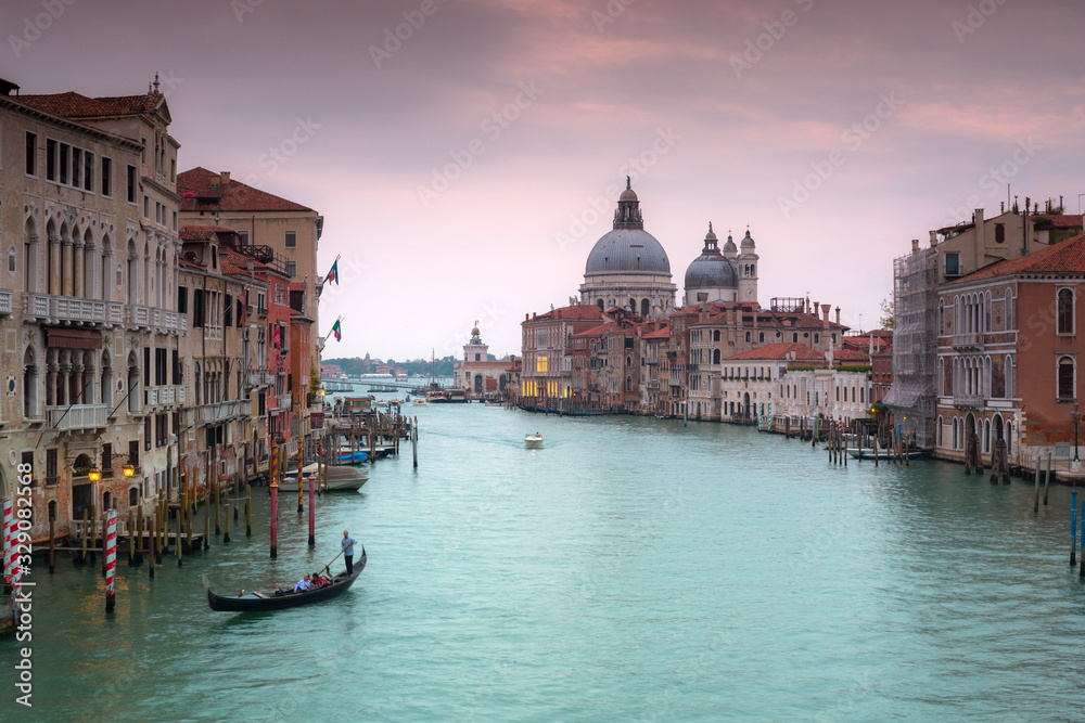 Grand canal of Venice city with beautiful architecture at dusk, Italy