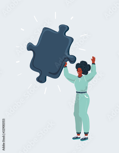 Afro woman wit piece of puzzle in her hands