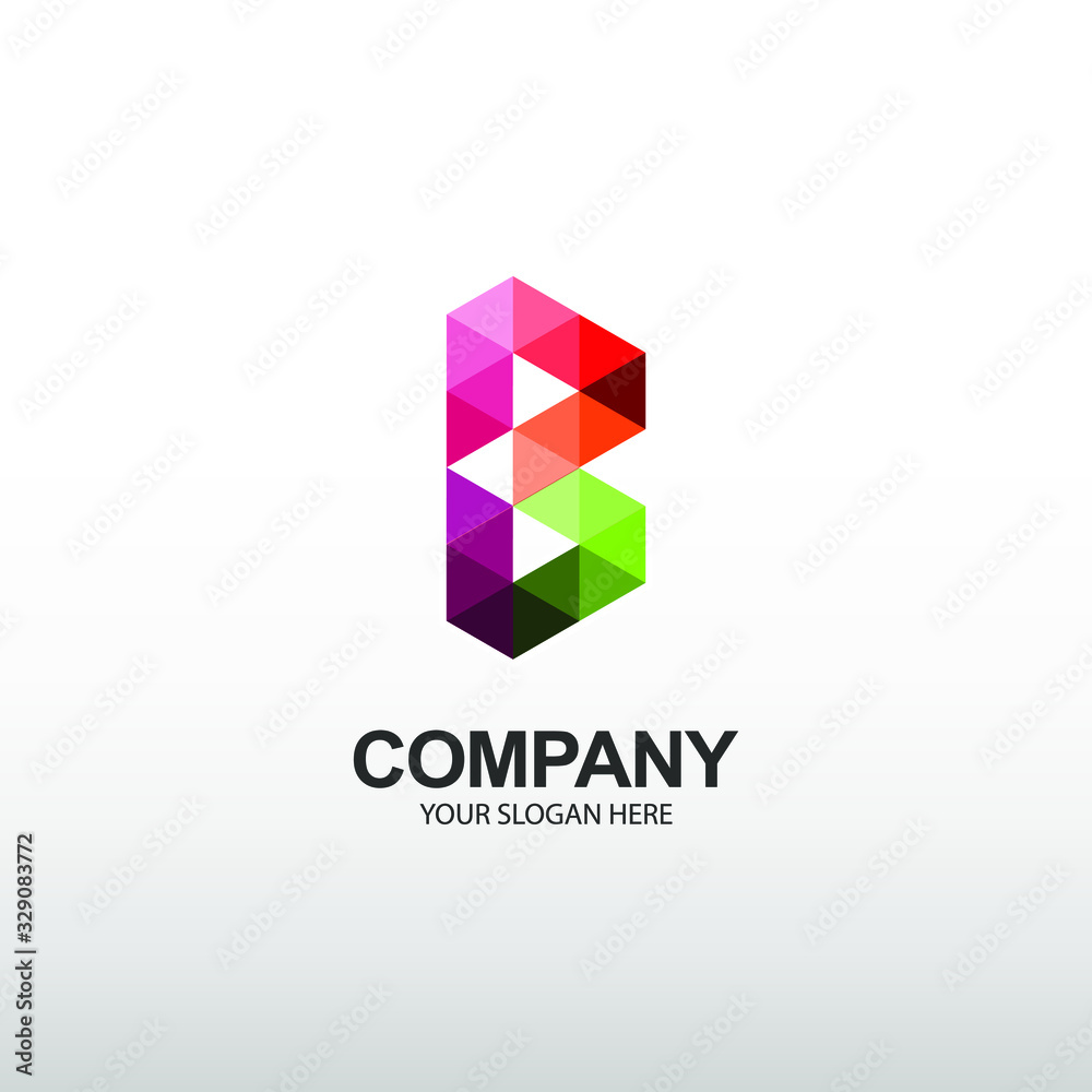 letter logo B. with triangular art. modern template. colorful texture. isolated white. business logos for companies, digital ,technology and graphic design.