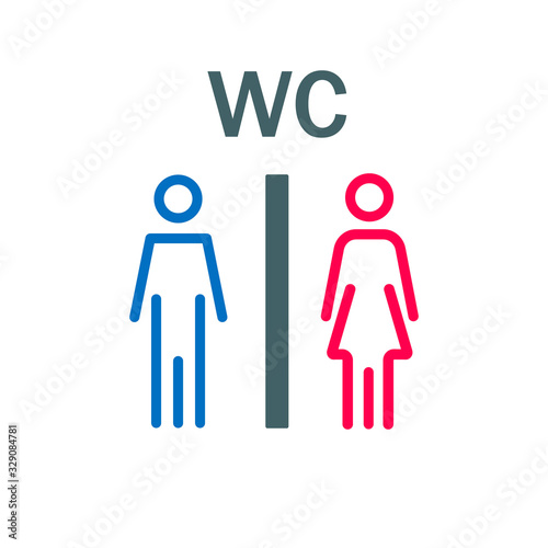 Toilet signs on white background. Door indication of male or female. WC symbol for men and women. Bathroom icon in line style. Blue male and pink female. Public Restroom of lady and gentleman. Vector