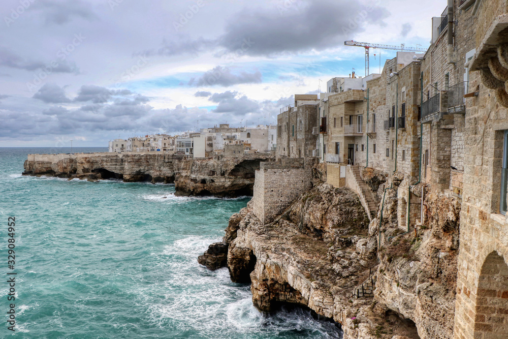 Overview of the coast of Polignano a Mare, Puglia, Italy