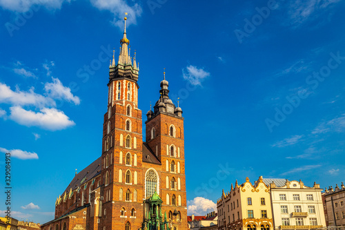 Saint Mary's Basilica on the main market square in Krakow town, Poland, Europe. © Viliam