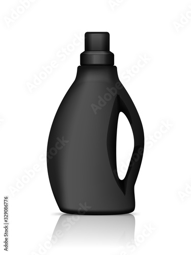 Realistic 3d black plastic detergent bottle mockup isolated on white background