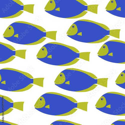 Pattern of blue-green fish on a white background