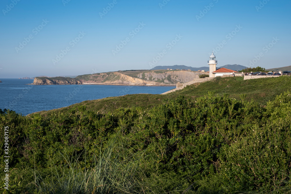 Views of the lighthouse of Punta del Torco de Afuera in Suances, Cantabria, Spain. Nice place with spectacular views