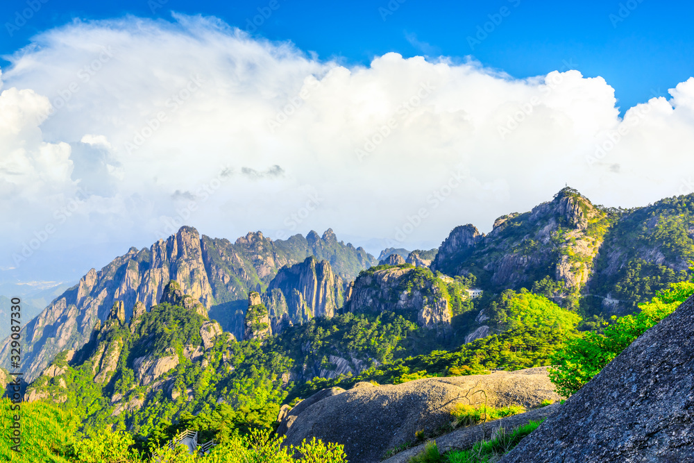 Fototapeta premium Beautiful Huangshan mountains natural landscape on a sunny day in China.