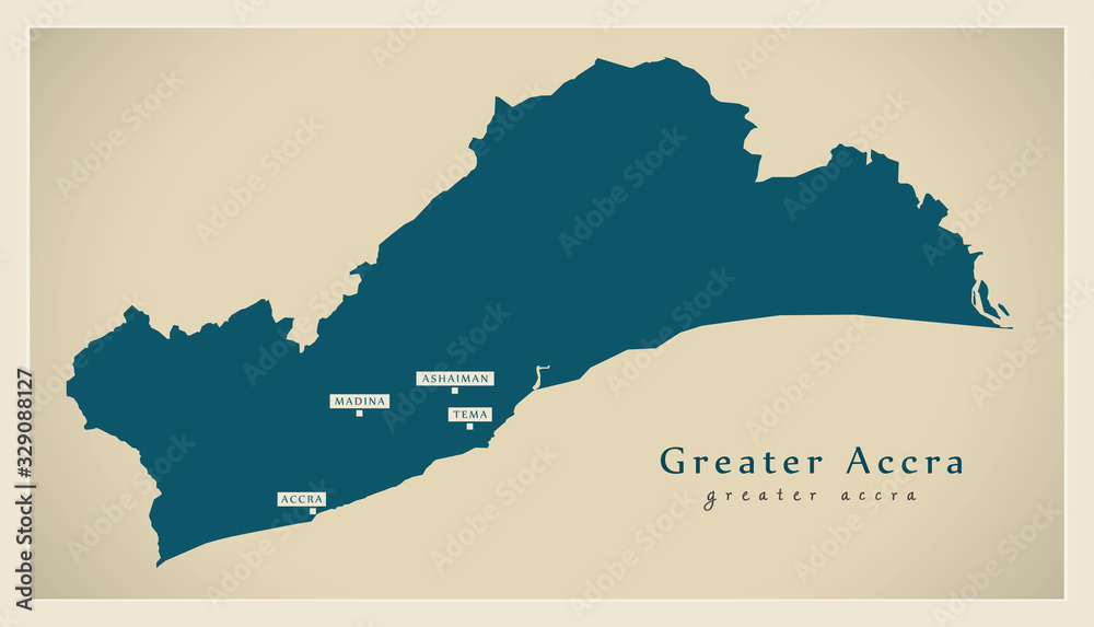 Madina Accra Ghana Map Modern Map - Greater Accra Region Map Of Ghana Gh Stock Vector | Adobe Stock