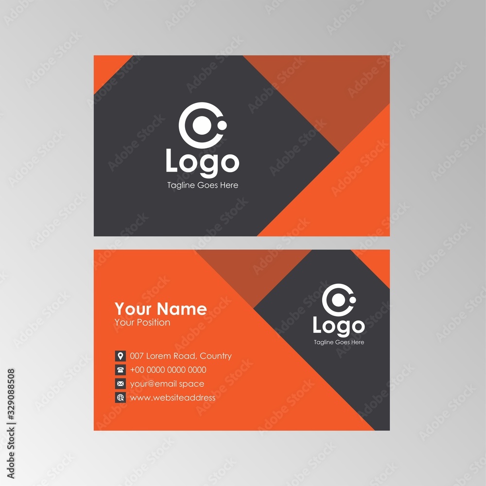 Simple Abstract Geometric business card with Orange and Black color design, professional name card template vector Simple Abstract Geometric business card with Orange and Black color design, professional name card template vector