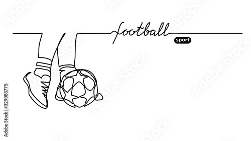 Football or soccer vector banner. Doodle with legs kicking the ball. Vector minimalistic banner. Football sport event. One continuous line drawing.