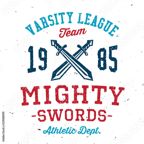 Vintage mighty swords varsity apparel design