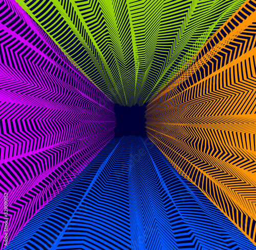 Vector illusive surreal art background for design like a hallucination drug trip surrealism, linear 3d trend. Fantastic psychedelic trendy modern op art, optical dimensional illusion.