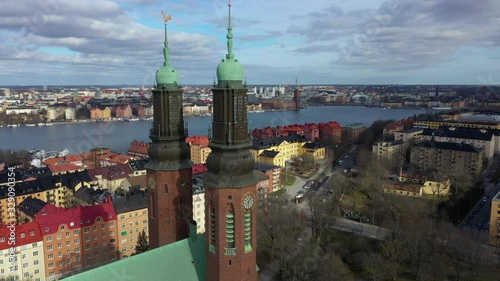 Aerial view of the Högalid Church in Stockholm, Sweden photo