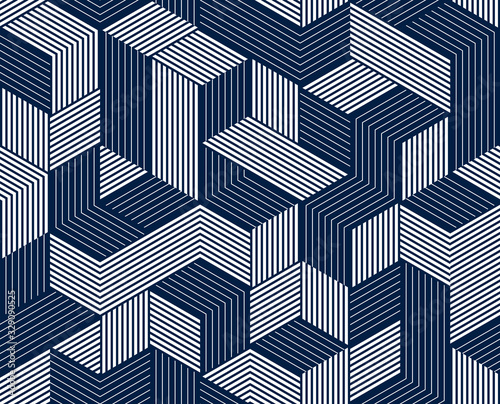 Seamless cubes vector background, lined boxes repeating tile pattern, 3D architecture and construction, geometric design.