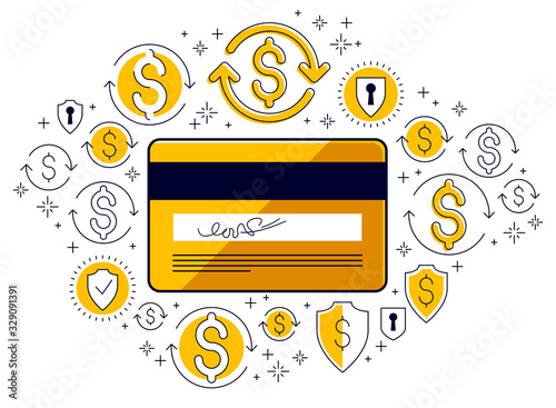 Credit card and financial icon set, banking credit or deposit, shopping and marketplace payments, online business cincept, financial activity vector design.
