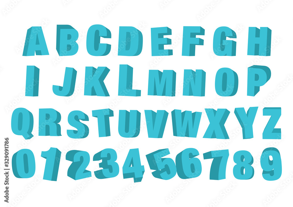 Vector illustration of a modern 3D font and alphabet.
