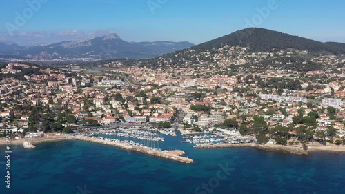 Seaside resort town Provence-Alpes-Côte d'Azur aerial shot Carqueiranne France  photo