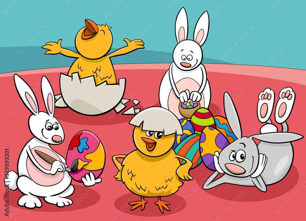cartoon Easter characters group comic illustration Stock Vector Adobe