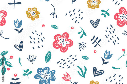 vector summer floral seamless pattern on white