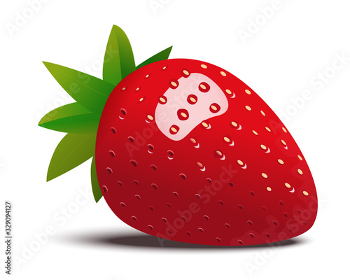 Appetizing red strawberry on white background. Tasty juicy berry in vector. Sweet and Healthy food. Side close up view of a fruit.