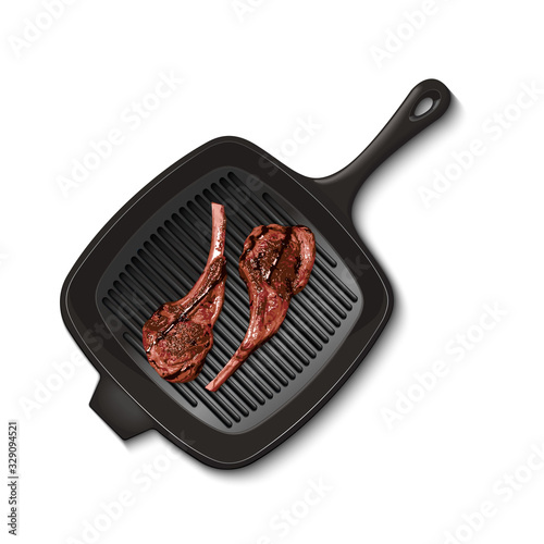 pan with raw meat top view