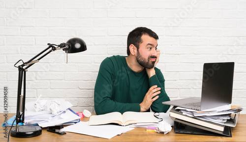 Student man stressed overwhelmed